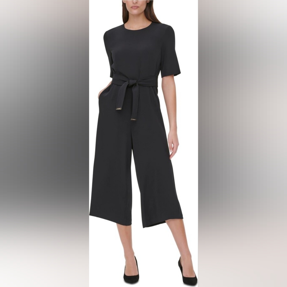 NWT! Tommy Hilfiger Black Cropped Jumpsuit with Tie Waist Size 8